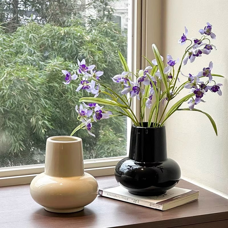 Fanmu Ceramic Flower Vase Round Ribbed